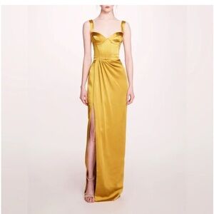Gold Satin Bustier Gown with Front Slit